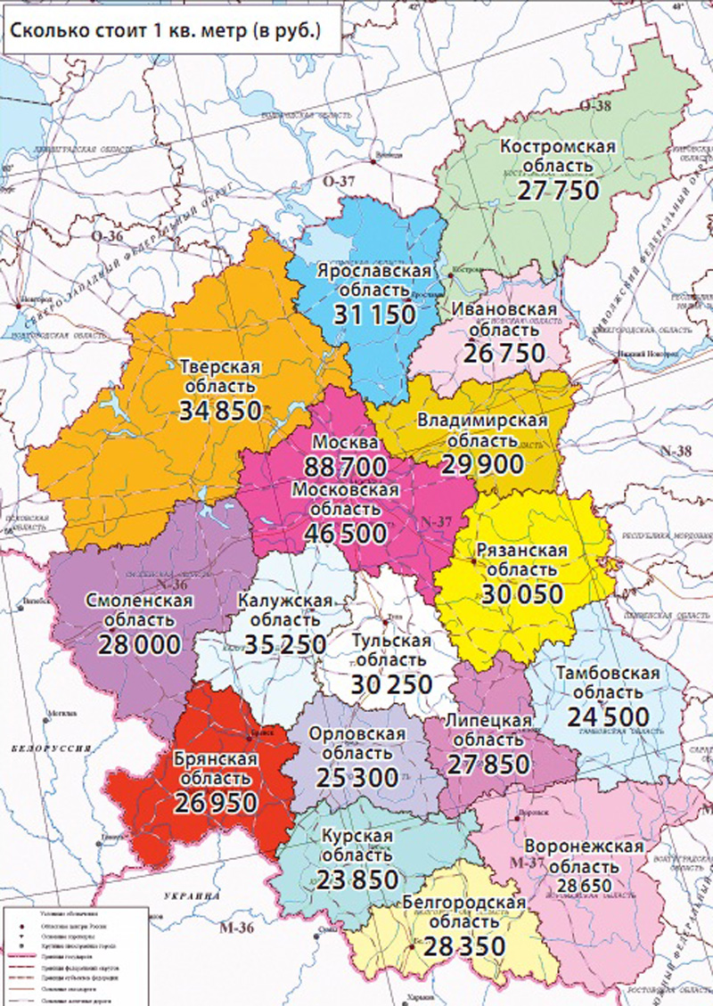 Карта центрального федерального округа россии с городами